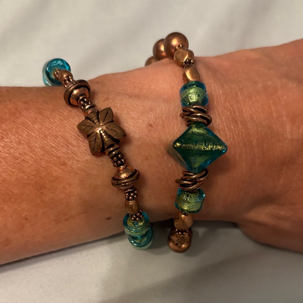 Copper and Turquoise Beaded Bracelet Set